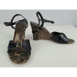 Antonio Melani Women's (7 1/2M) Black and Leopard Sandal Wedge